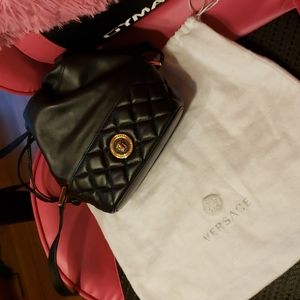 Versace black quilted drawstring bag with dustbag never used